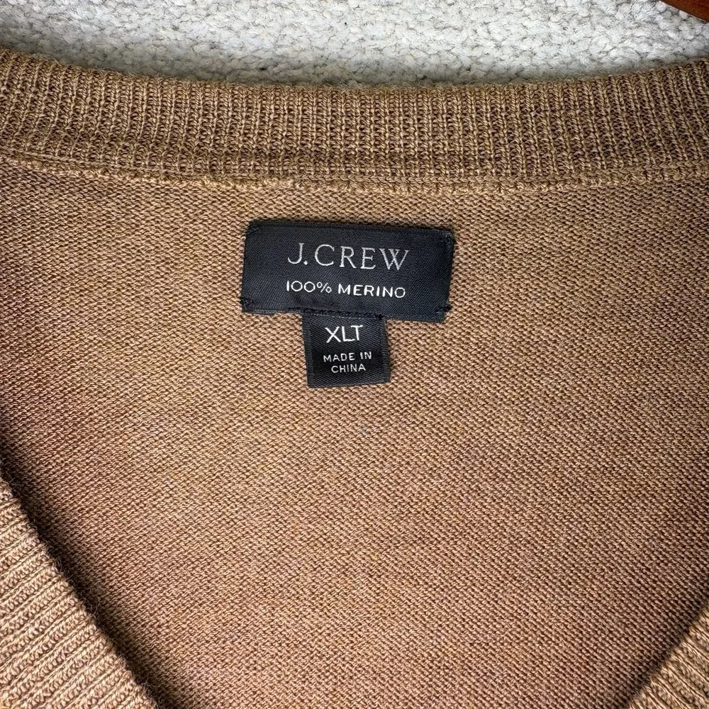 J. CREW 100% Merino‎ Wool V Neck Sweater Tan Men's Size XL Tall Classic Preppy